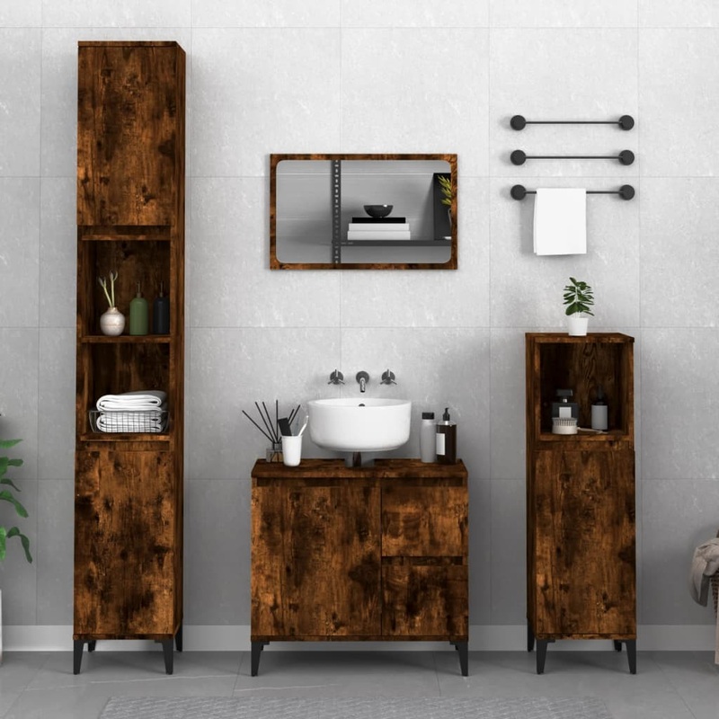 Armoire de bain chne fum 30x30x190 cm bois d'ingnierie