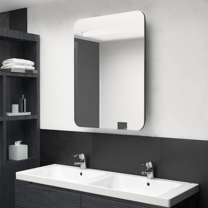 Armoire de salle de bain  miroir LED gris brillant 60x11x80 cm