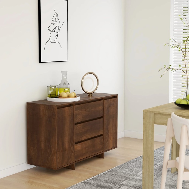 Buffet avec 3tiroirs chne marron 120x41x75cm bois d'ingnierie