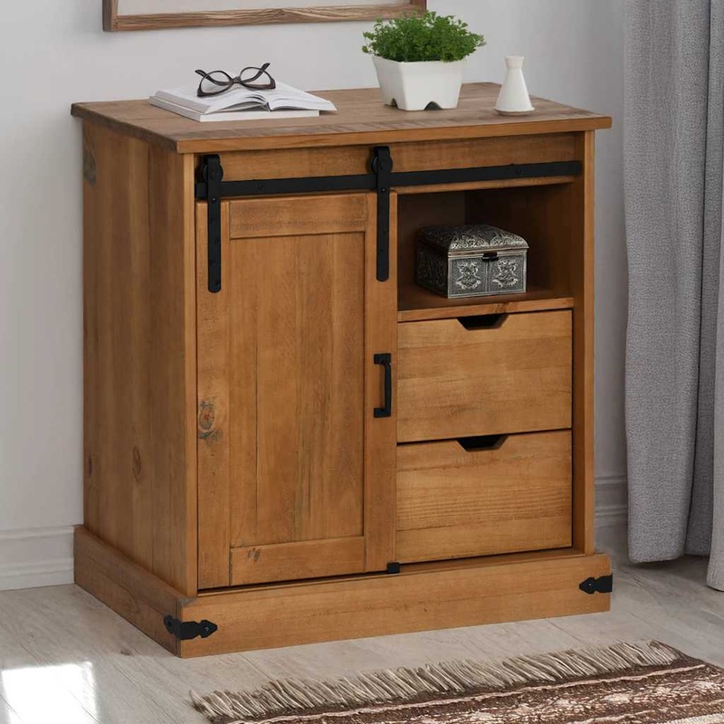 Buffet HALDEN avec porte coulissante 80x40x80 cm bois massif