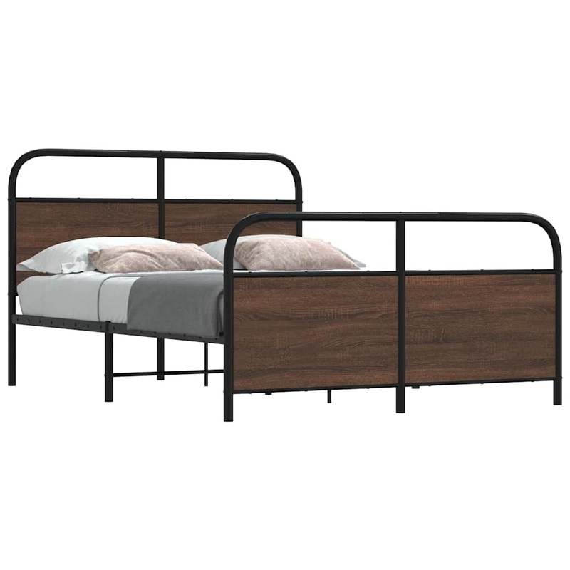 Cadre de lit en mtal sans matelas chne marron 140x200 cm