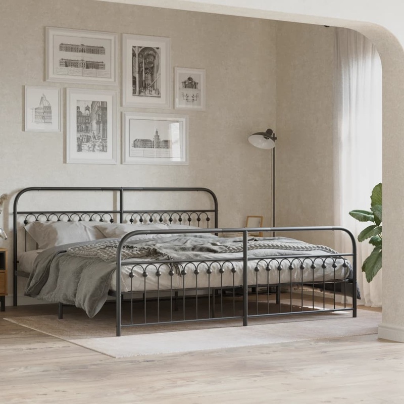 Cadre de lit mtal sans matelas avec pied de lit noir 200x200cm