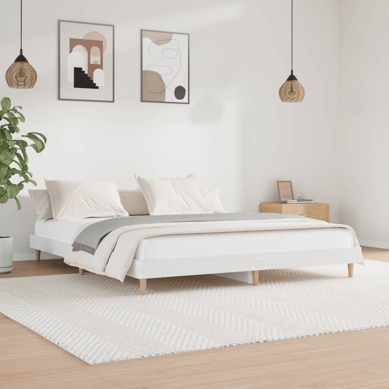 Cadre de lit sans matelas blanc 200x200 cm bois d'ingnierie