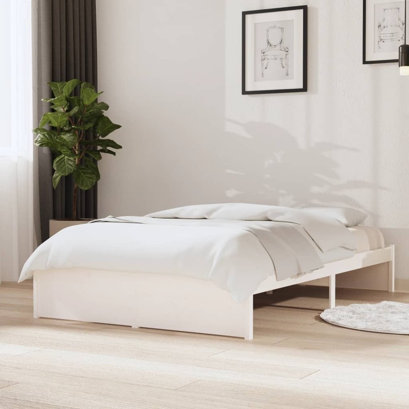 Cadre de lit sans matelas blanc bois massif 120x190 cm