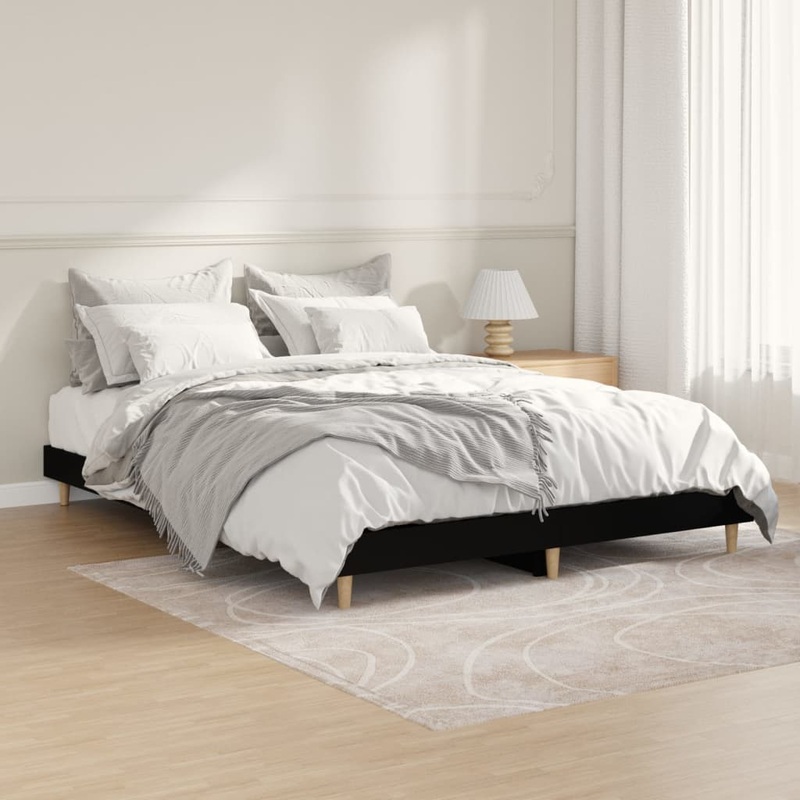 Cadre de lit sans matelas noir 140x190 cm bois d'ingnierie