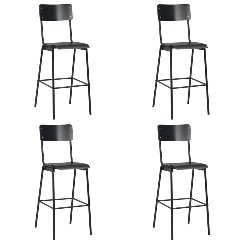 Chaises de bar lot de 4 noir contreplaqu solide et acier