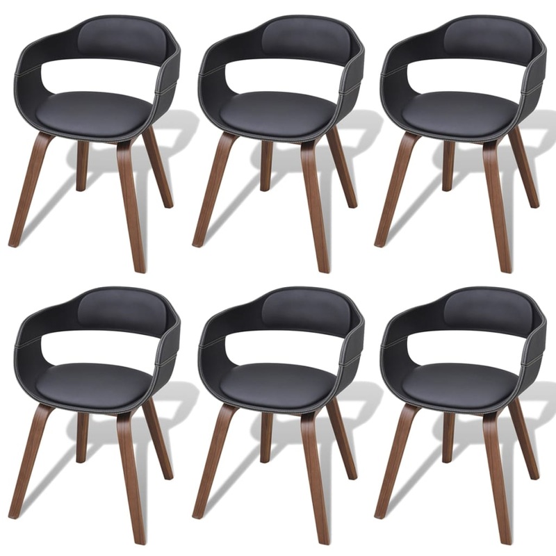 Chaises  manger lot de 6 noir bois courb et similicuir