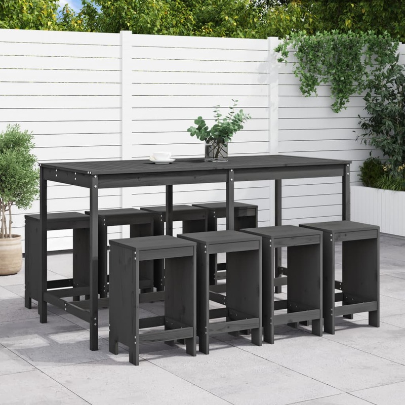 Ensemble de bar de jardin 9 pcs gris bois de pin massif