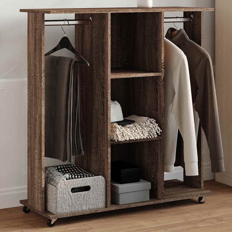 Garde-robe avec roues chne marron 102x38x110cm bois ingnierie
