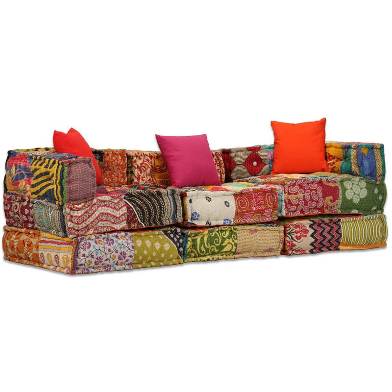 Pouf modulaire  3 places Patchwork Tissu