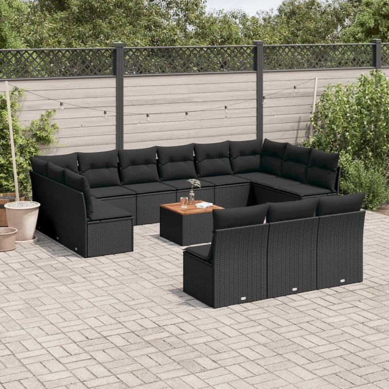 Salon de jardin avec coussins 14 pcs noir rsine tresse