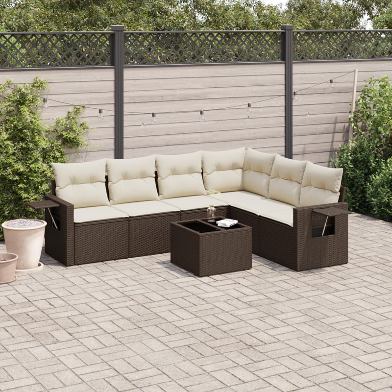 Salon de jardin avec coussins 7 pcs marron rsine tresse