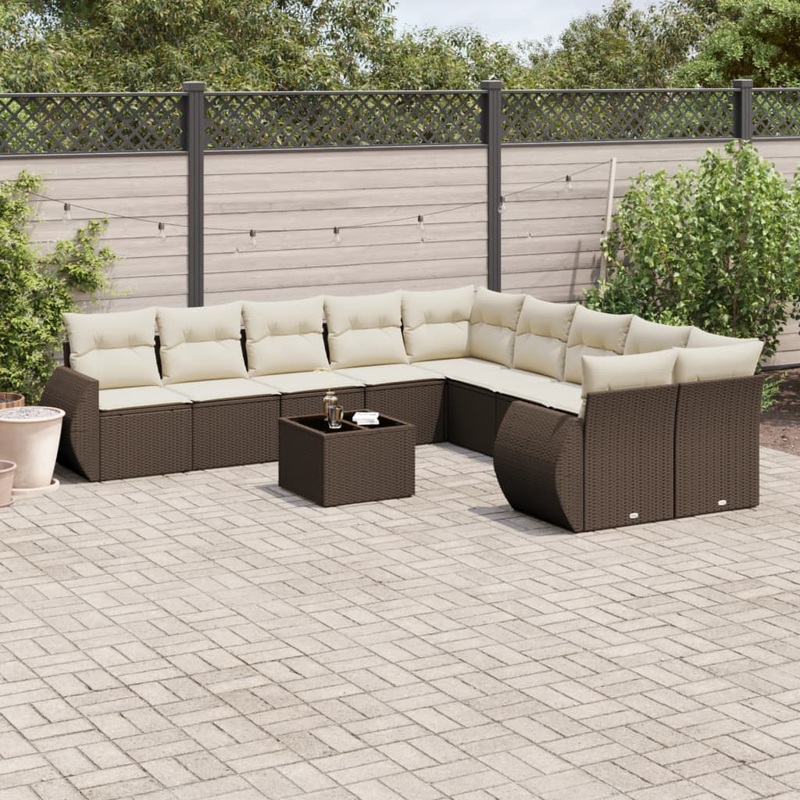 Salon de jardin et coussins 11 pcs marron rsine tresse