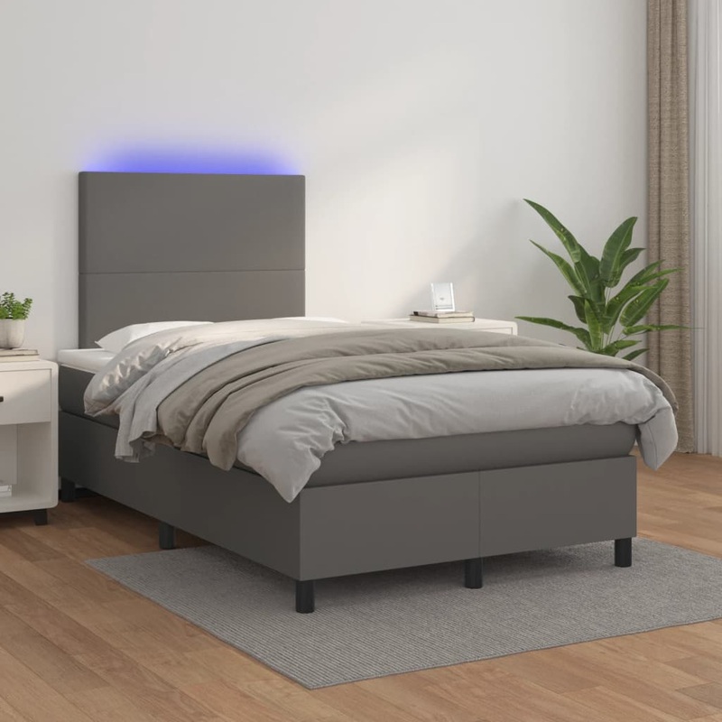 Sommier  lattes de lit avec matelas et LED Gris 120x200 cm