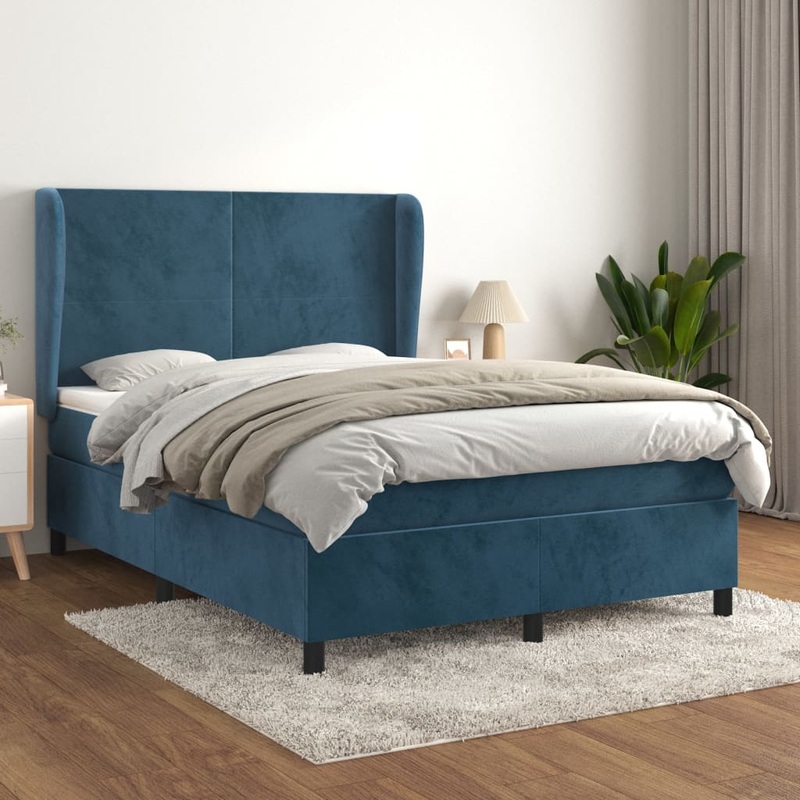 Sommier  lattes de lit et matelas Bleu fonc 140x190cm Velours
