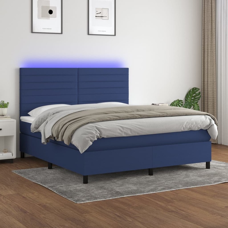 Sommier  lattes de lit et matelas et LED Bleu 180x200 cm Tissu