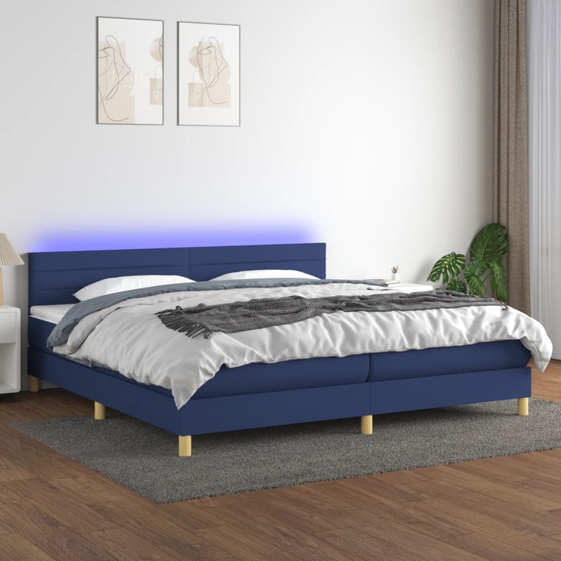 Sommier  lattes de lit et matelas et LED Bleu 200x200 cm Tissu
