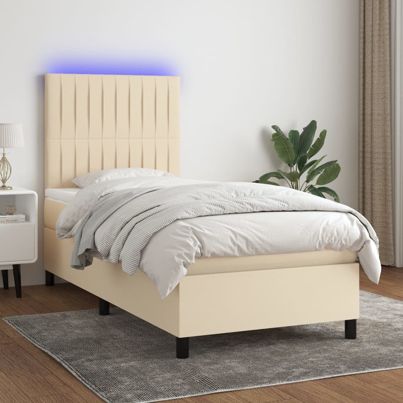 Sommier  lattes de lit et matelas et LED Crme 100x200cm Tissu