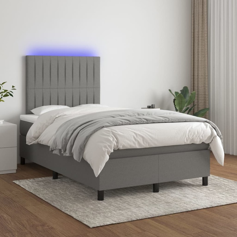 Sommier  lattes de lit et matelas et LED Gris fonc 120x200 cm
