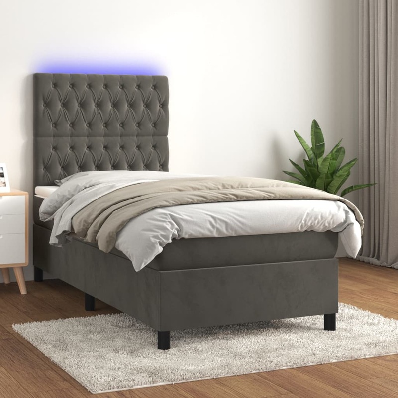 Sommier  lattes de lit et matelas et LED Gris fonc 90x200 cm