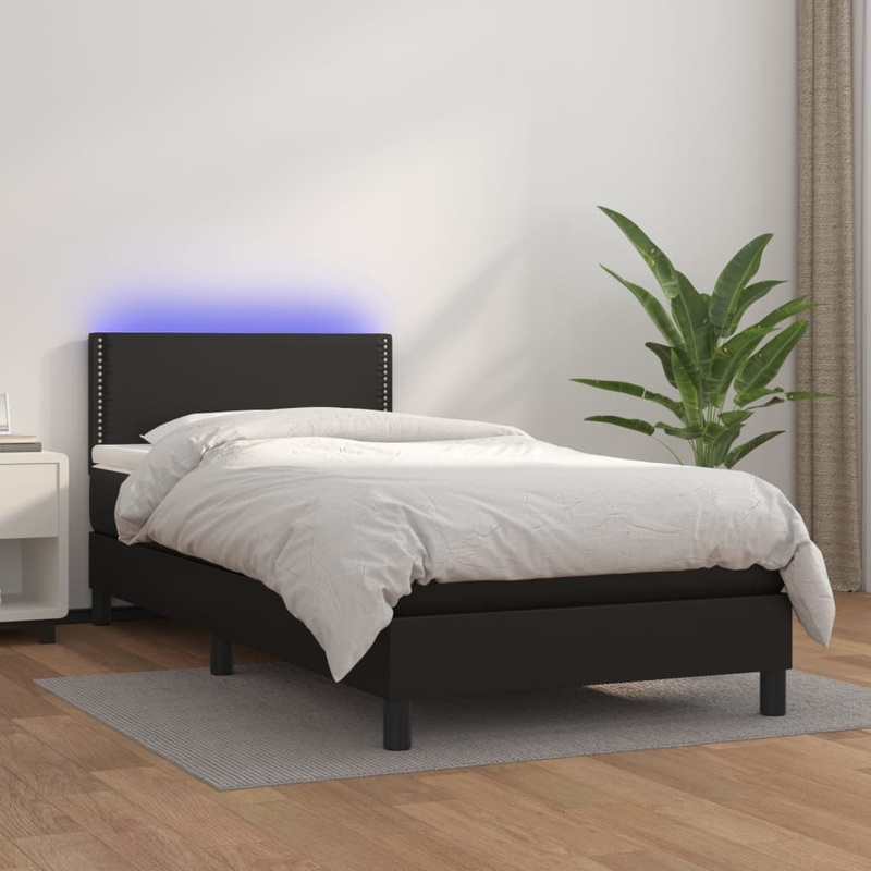 Sommier  lattes de lit et matelas LED Noir 90x190cm Similicuir
