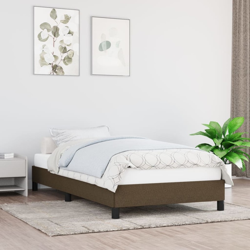 Cadre de lit sans matelas marron fonc 100x200 cm tissu