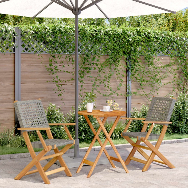 Ensemble de bistro 3 pcs gris rsine tresse et bois massif