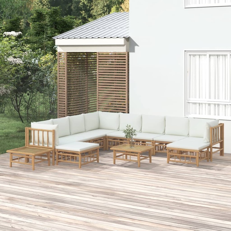 Salon de jardin 12 pcs avec coussins blanc crme bambou
