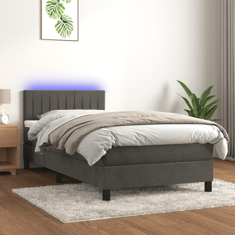 Sommier  lattes de lit et matelas et LED Gris fonc 80x200cm