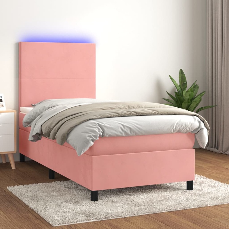 Sommier  lattes de lit et matelas et LED Rose 80x200cm Velours