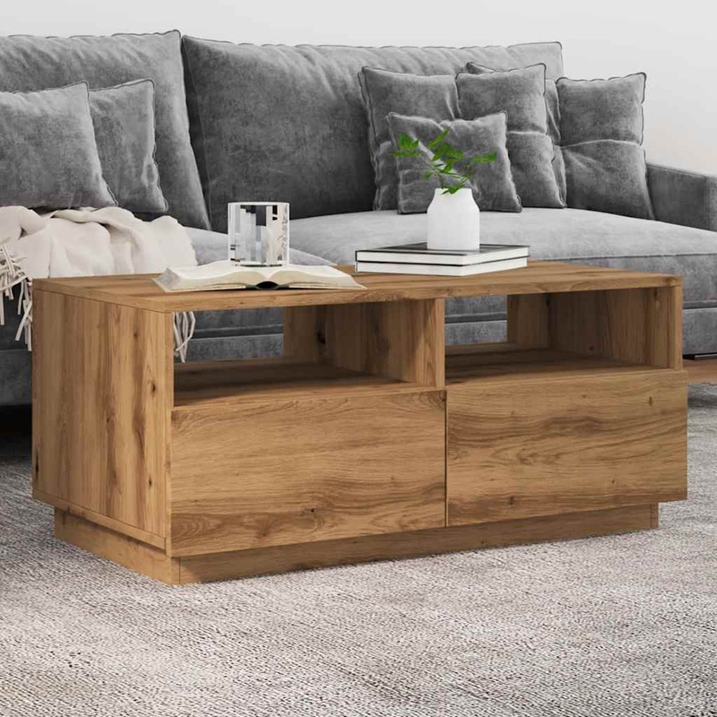 Table basse avec lumires LED chne artisanal 90x49x40 cm