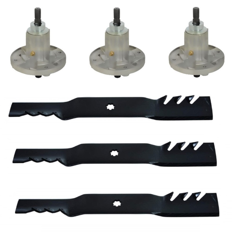 GY21099 GX21380 Three Mulching Blades & Spindles Fits John Deere 190C D170 G110
