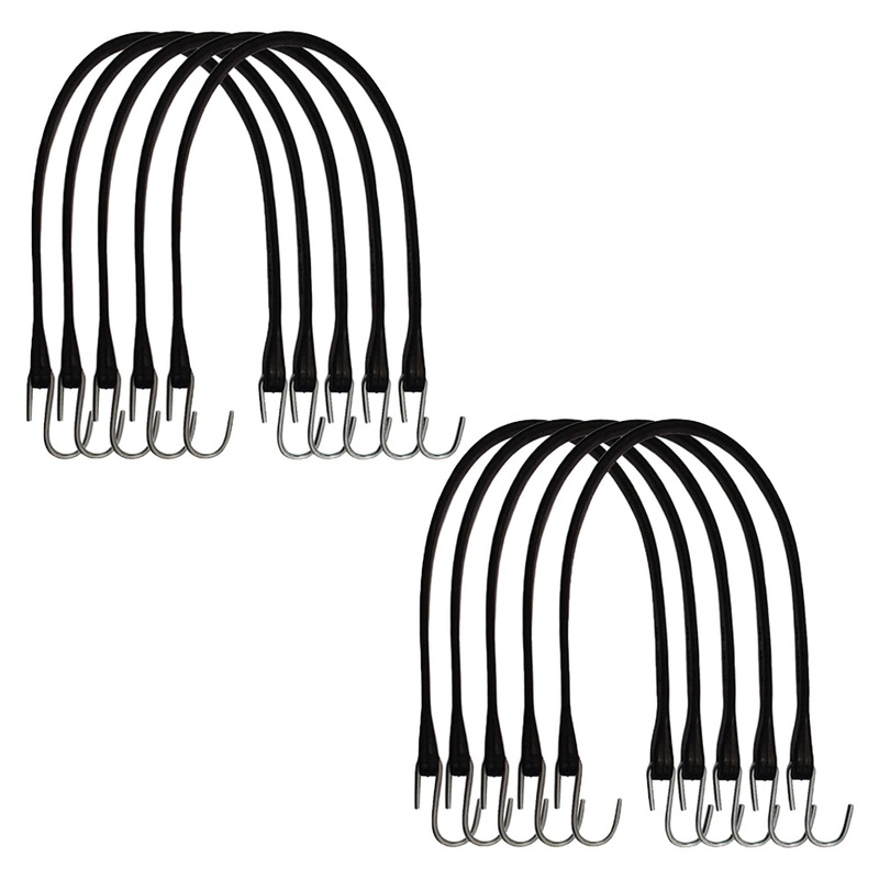 (10) 21" Rubber Tarp Straps Black Heavy Duty w/ Hooks Natural Fasten Bungee Cord