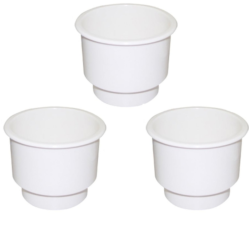 3 PCS Recessed Drop in Plastic Cup Drink Holder with Drain White