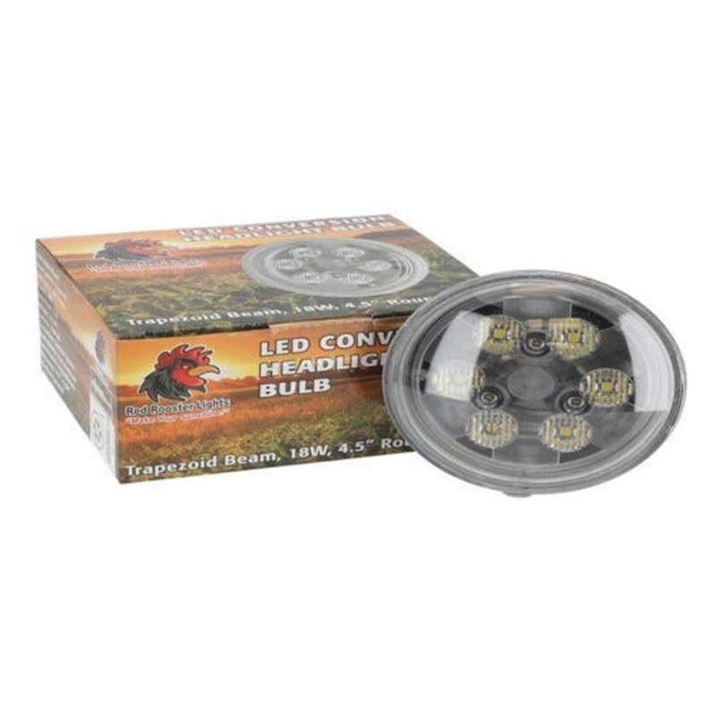 Red Rooster LED Conversion Headlight Bulb - Trapezoid Beam 18W 4.5" Round fits John Deere 3020 4020 4230 RE336112 fits Case A24572