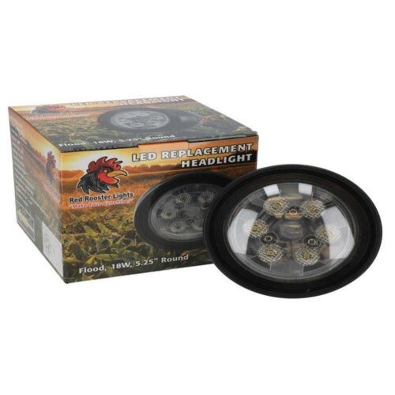 Red Rooster LED Replacement Headlight - 18W 5.25" Round Flood Beam fits John Deere 3020 4020 4050 4230 4440 RE561116 fits International 388945R91