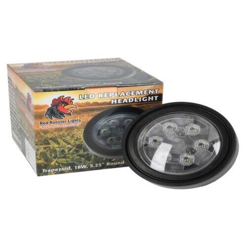 Red Rooster LED Replacement Headlight - 18W 5.25" Round Trapezoid Beam fits John Deere 3020 4020 4050 4230 4440 RE561116 fits International 388946R91