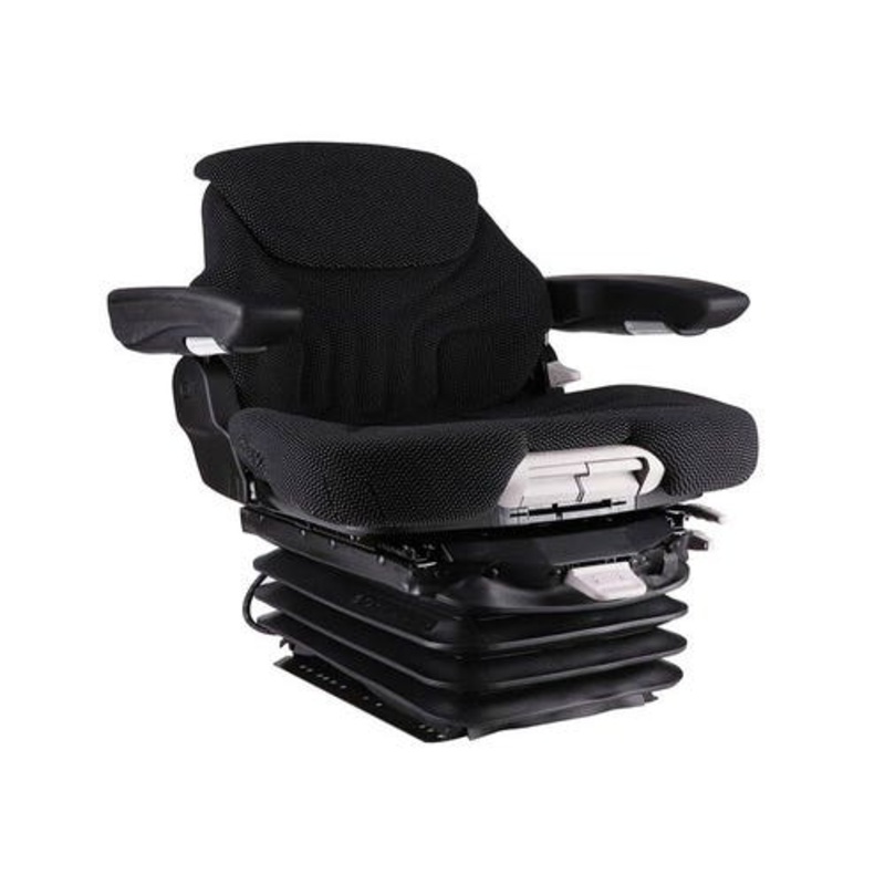 Seat Assembly Grammer Style Air Suspension Fabric Black & Gray fits John Deere 7500 7700 SJ30179 fits New Holland TS100 83991230 fits Case 86989910