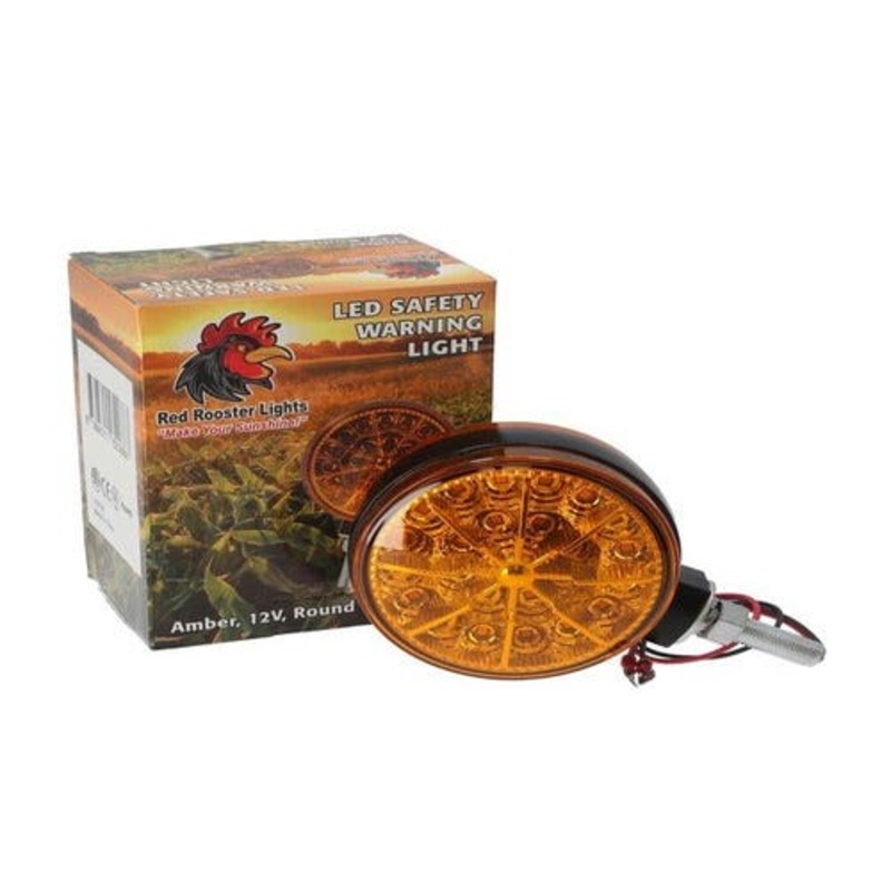 Red Rooster LED Safety Warning Light - 12V 2 Wire Double Sided Amber Round