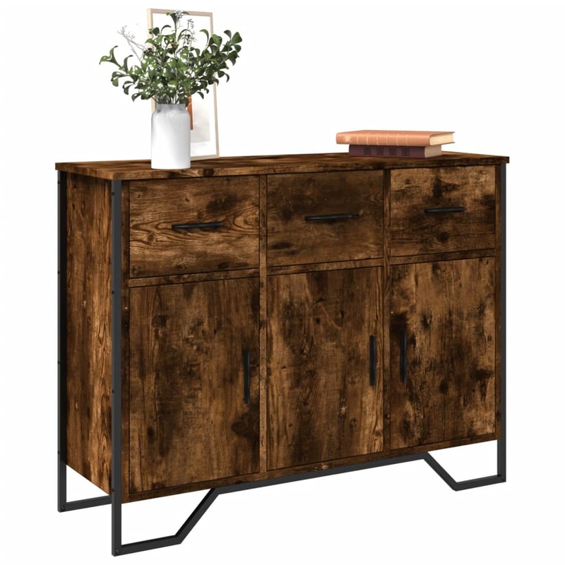 Buffet chne fum 97x32,5x74,5 cm bois d'ingnierie