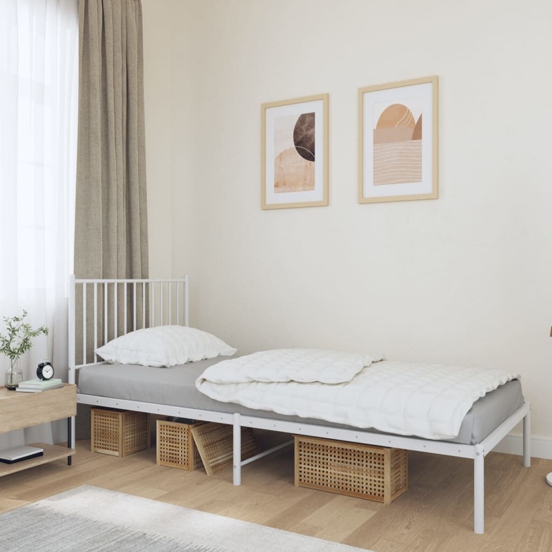 Cadre de lit mtal sans matelas avec tte de lit blanc 90x200cm