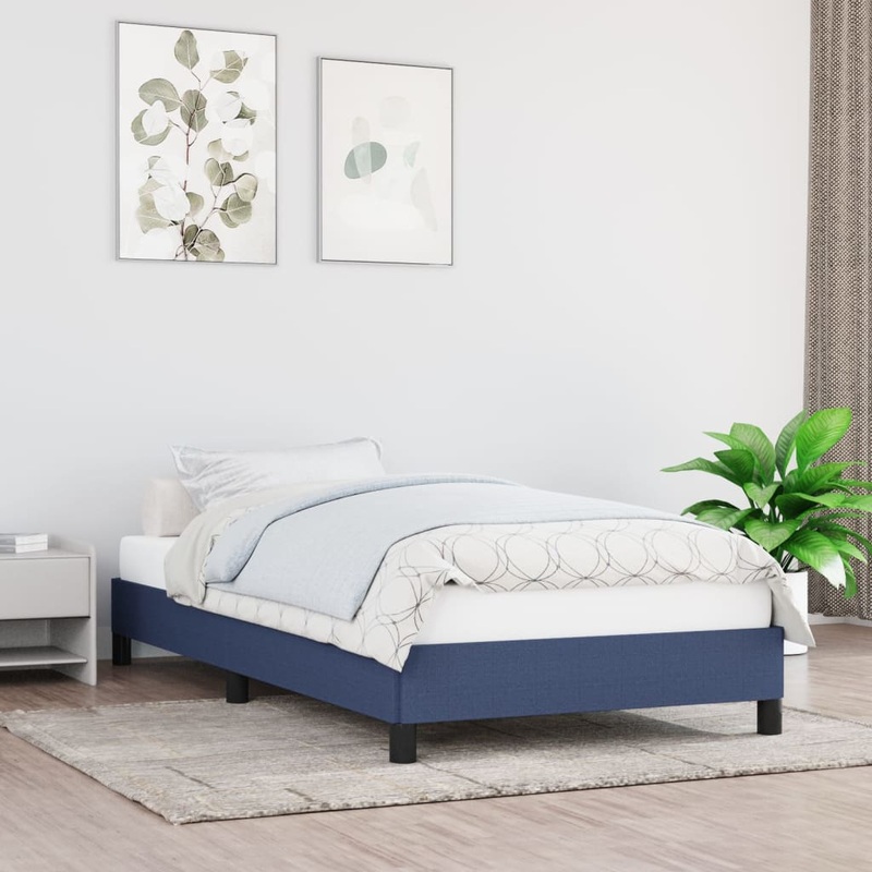 Cadre de lit sans matelas bleu 90x190 cm tissu