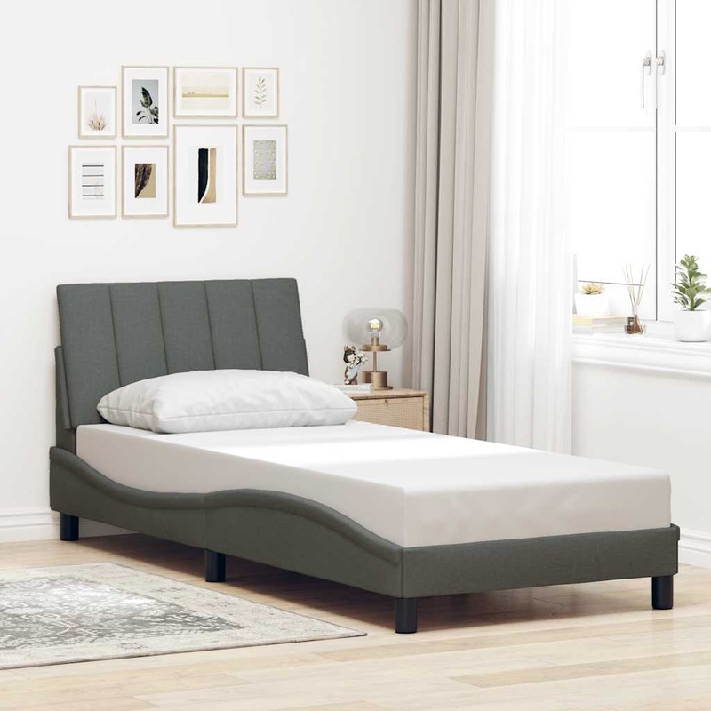 Cadre de lit sans matelas gris fonc 90x190 cm tissu
