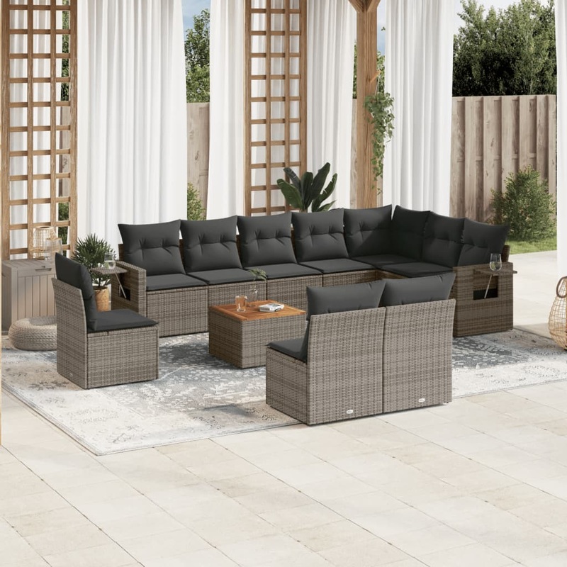 Salon de jardin 11 pcs avec coussins gris rsine tresse