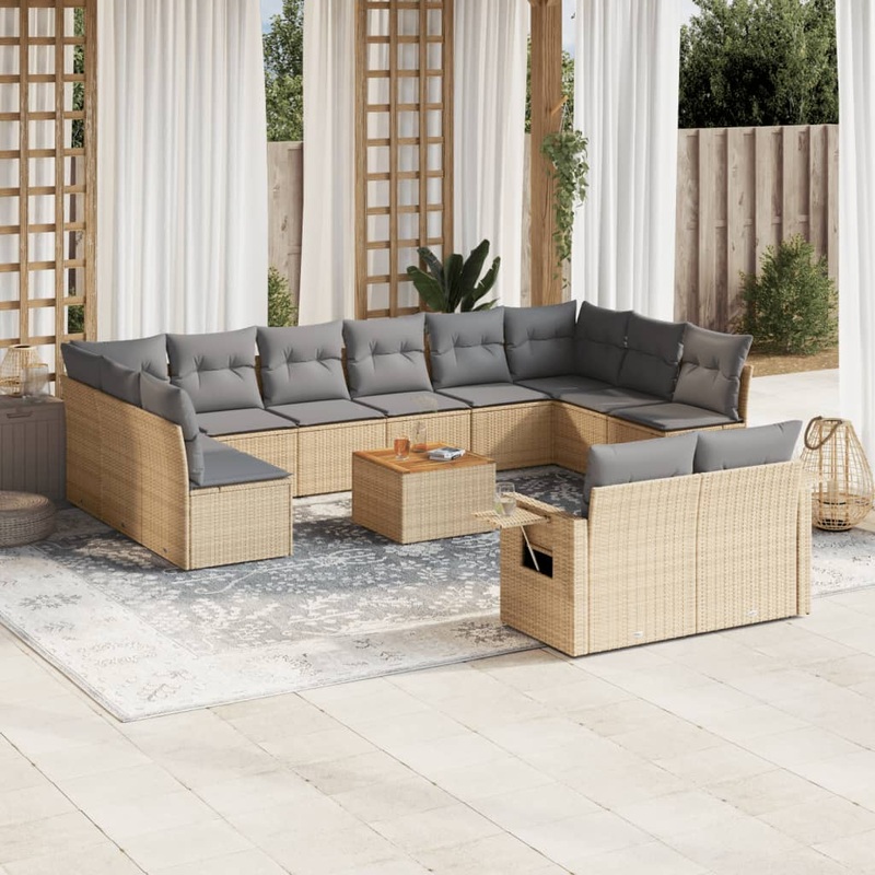 Salon de jardin avec coussins 13 pcs beige rsine tresse