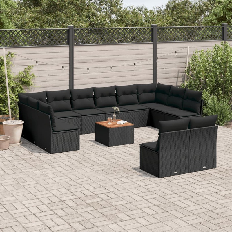 Salon de jardin avec coussins 13 pcs noir rsine tresse