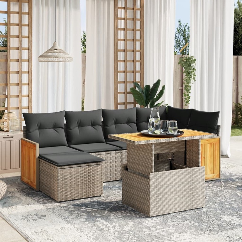 Salon de jardin avec coussins 7 pcs gris rsine tresse
