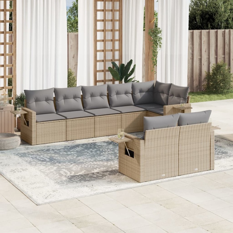 Salon de jardin avec coussins 8 pcs beige rsine tresse