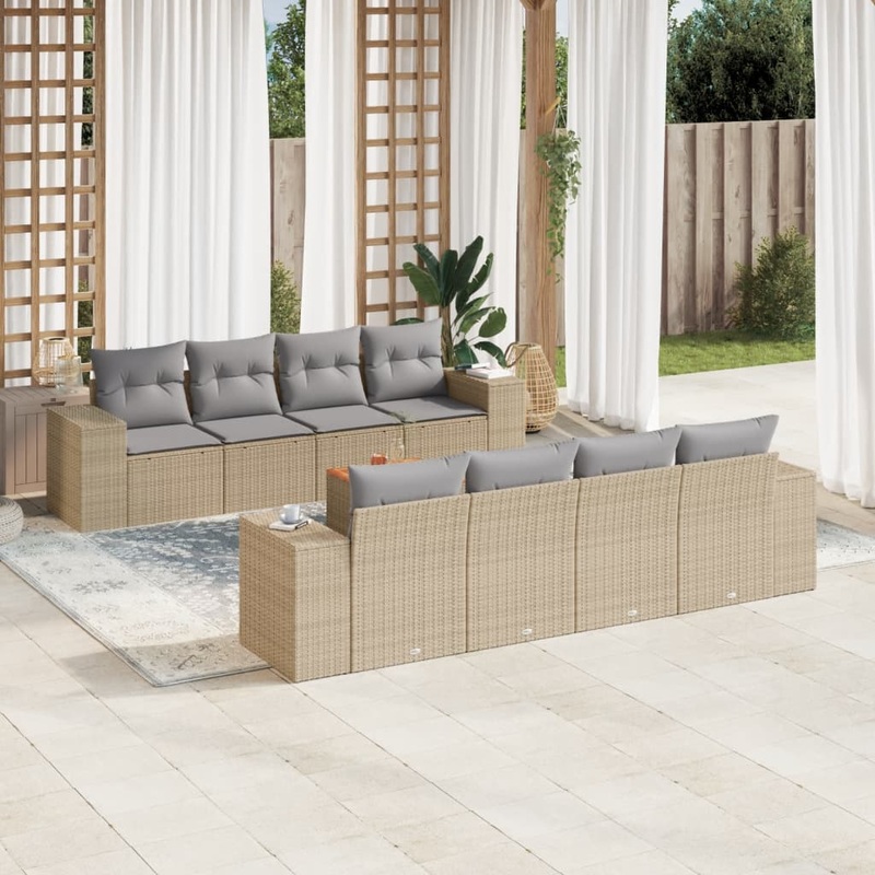 Salon de jardin avec coussins 9 pcs beige rsine tresse