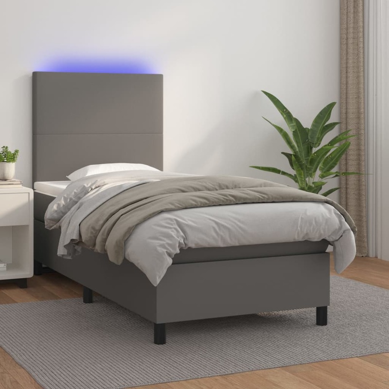 Sommier  lattes de lit avec matelas et LED Gris 90x200 cm
